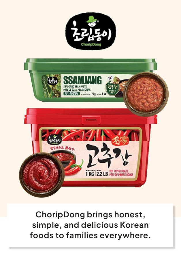 Korean Food Choripdong Gochujang & Ssamjang Sauce Set Red Chili Paste 670g | Korean sauce set with gochujang and ssamjang for grilling, dipping, and cooking. 500g chili paste and 170g soybean paste.