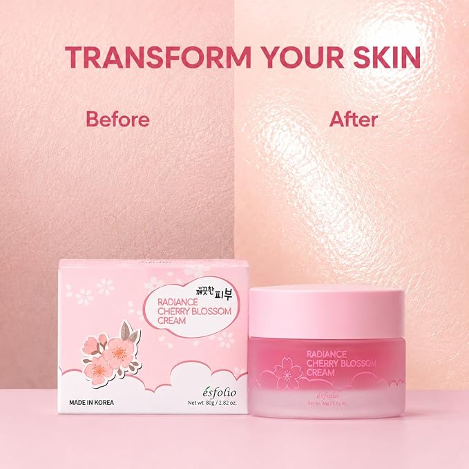 esfolio made in Korea Cherry Blossom Nourishing Cream 2.82 Oz, Daily Facial Moisturizer with Cherry Extract, Lightweight Face Cream for Soft and Comfortable Skin, Fast Absorbing Korean Skincare