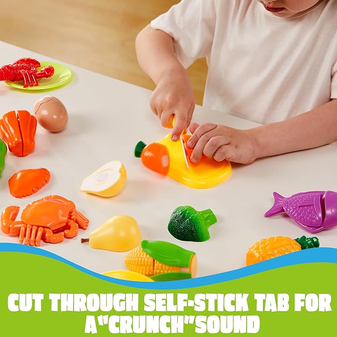 JOYIN Educational Toys Play Food Set for Toddlers, Cutting Food for Preschool Activities, Pretend Play Kitchen Accessories, Learning Toys, Color Sorting Set for Boys & Girls, Gifts for Christmas