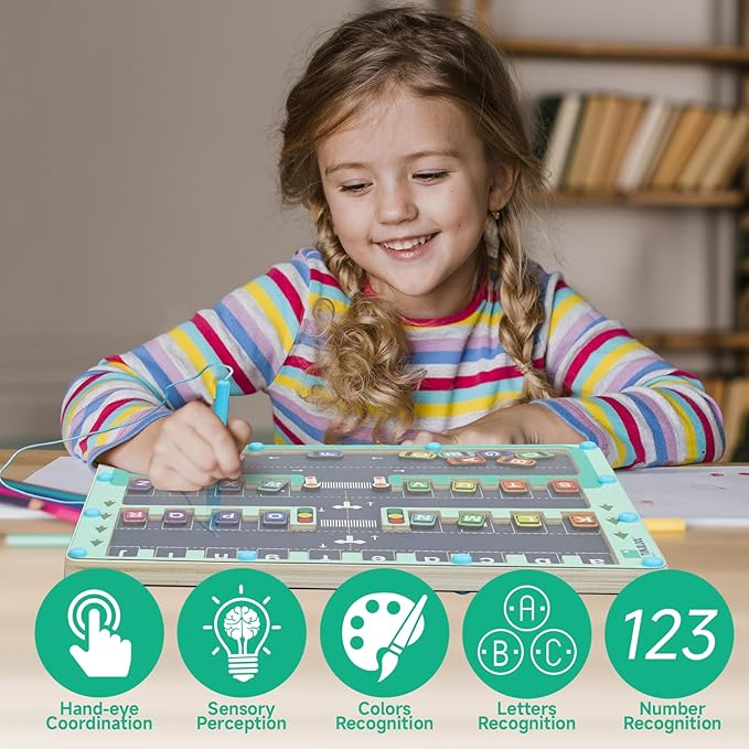 TUNJILOOL 2 in 1 Magnetic Color and Number Maze Board, Alphabet Counting Puzzle Double Sided Busy Board, Montessori Educational Toys for Kids, Fine Motor Skills Learning Toys