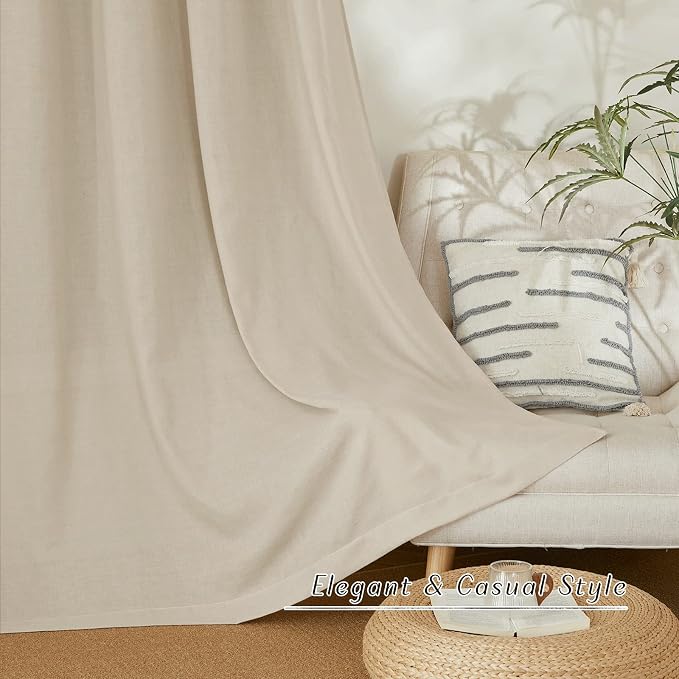 NICETOWN Linen Flax Semi Sheer Curtains 94" Length, Grommet Window Treatments Privacy Added with Light Penetration Vertical Drapes for Loft/Home Office, Angora, W55 x L94, 2 Panels