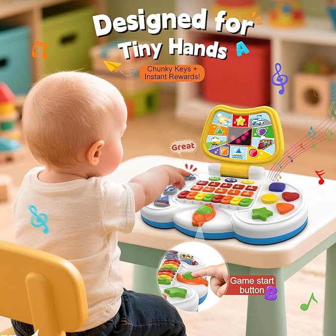 Interactive Laptop Toys for Toddler 2-4: Educational Bilingual Kids Computer with LCD Screen & Learning Toys for 2-3 Year Olds -Birthday Gifts for Boys & Girls