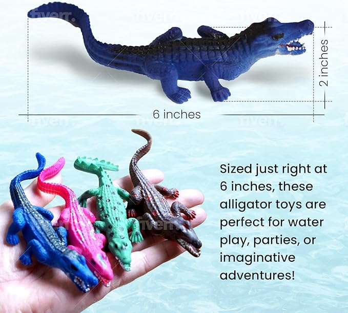 SENSORY4U Color Changing Crocodile Bath Toys – 16 Pack Stretchy Alligator Water Game for Toddlers, 6 Inch Rubber Animal Figure for Sensory Play, Party Favors & Water Table Fun