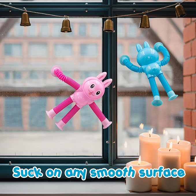 Pop Tubes Rabbit Fidget Toys for Kids, 2Pack Fidget Pop Toys Telescopic Suction Cup Toy for Stress and Anxiety Relief, Stocking Stuffers Gift for Kids and Toddlers (2Pack Rabbit)
