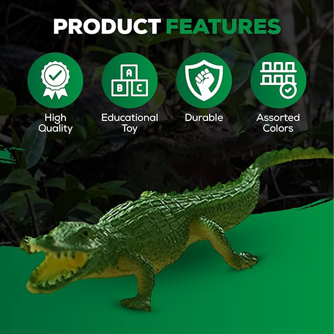 SENSORY4U Crocodile Toys – 16 pcs 6" Alligator Action Figures, Crocodile Hunter Toy, Animal Figures for Party Favors, Gifts, Prizes & Giveaways – Assorted Colors