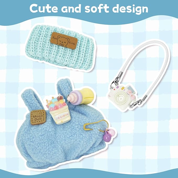 17cm Doll Clothes Set, 3-Piece Premium Velvet Outfit with Mix & Match Accessories, Easy-Dress Fashion for Collectible Display & Play (Doll Not Included, Blue)