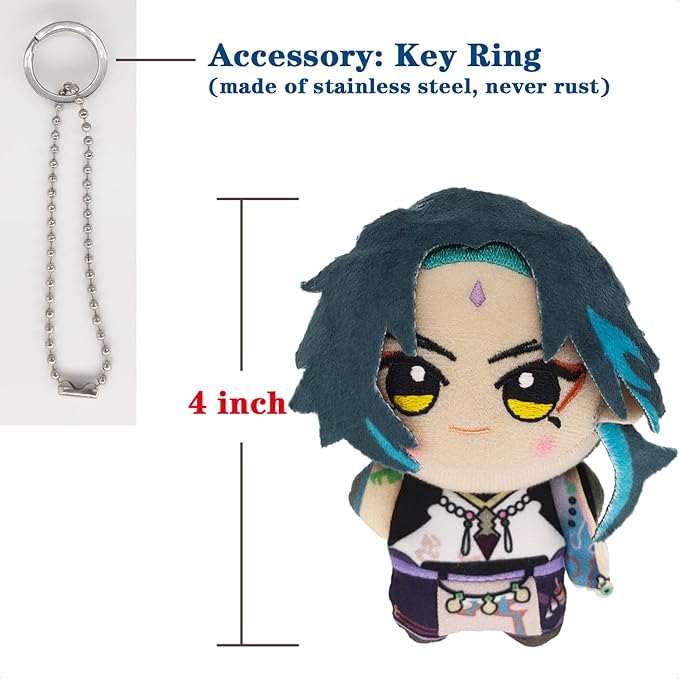 KOOLIYA Small Size Genshin Impact Figure Plush Doll - Xiao (4 inch), Keychain Anime Figure Soft Stuffed Gift for Game Fans (Xiao)