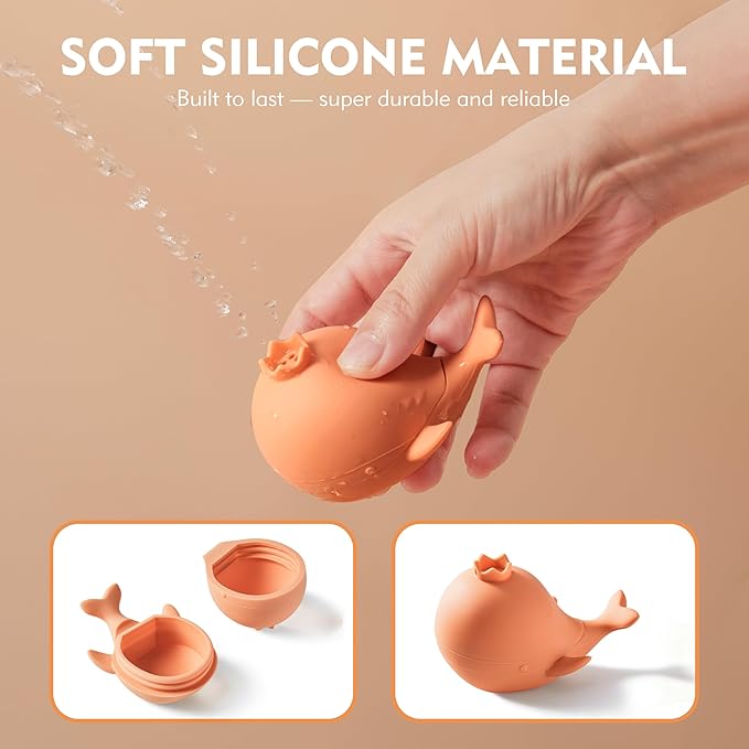 MarcZero Princess Silicone Bath Toys 8Pcs for Toddlers Kids Babies,Bathtub Water Toys,Soft Squeezable Easy-Grip Pool Toys Set (Peach)