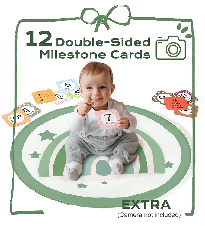 Little Dove Baby Play Gym Mat, Tummy Time Activity Mat with 7 Detachable Toys and 12 Milestone Cards for Stage-Based Sensory and Motor Skill Development, Washable Play Mats for Infant, Green