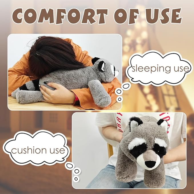 ARELUX Soft 22in Raccoon Stuffed Animals: Raccoon Plush Cute Cuddly Body Pillow Hug Sleeping Fluffy Wild Animal Toys Bed Decor Plushie Doll Friends Family Member