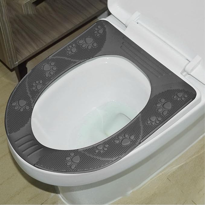 Universal Toilet Seat Cover Washable Silicone Non Slip Toilet Seat Pad Durable Soft Comfortable for Elderly Children Bathroom Home 39.5x34cm (Grey)