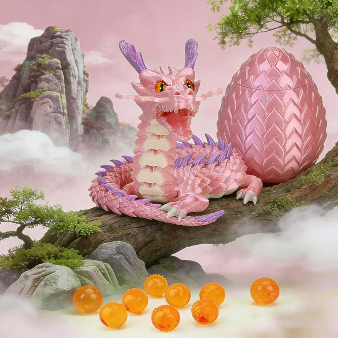 3D Printed Dragon Eggs, Glow in The Dark Fidget Toys for Kids & Adults, for Home Office Desk Decor (Pink Dragon God, Pcs, 1)