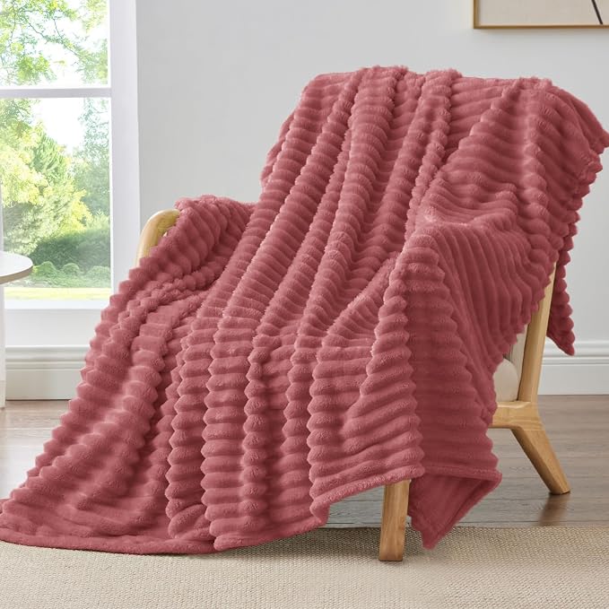 BEDELITE Ribbed Twin Blanket for Couch & Bed, Brick Dust, 60"x80" | Ultra-Soft Plush Fleece, Cozy, Warm Yet Lightweight, Ribbed Texture, Home Decor, Machine Washable, Giftable, All-Season Use