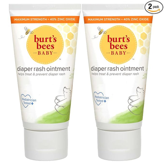 Burt's Bees Baby Diaper Rash Ointment, Maximum Strength, 40% Zinc Oxide, 100% Natural Origin, Pediatrician Tested, Net Weight 3 Ounces , Pack of 2