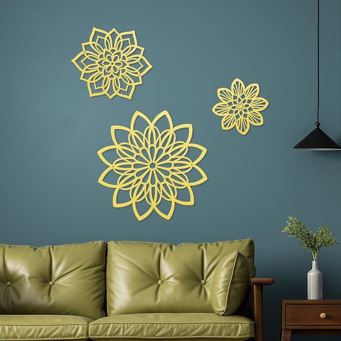 Zzbakress 3 Pcs Metal Flowers Wall Art Bathroom Wall Decor (Gold Elegant) | Farmhouse Flower Bathroom Decor Wall Decorations For Bathroom, Living Room, Office, Kitchen, Hallway And Outdoor