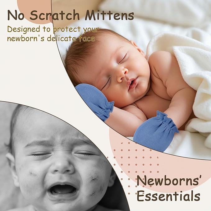 8 Pairs Baby Mittens No Scratch, Skin-friendly Cotton Newborn Infant Gloves, Baby Girl Boy Must Haves Essentials 0-6 Months