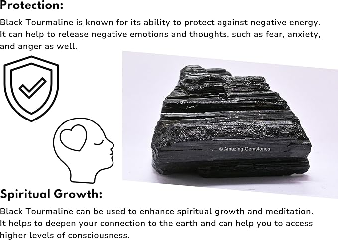 Amazing Gemstone Black Tourmaline Crystal - 1 Piece of 200-350 Grams - Very High Grade Black Tourmaline Crystals Rough Raw for Protection, Good Vibes Turmalina Negra Piedra Originales