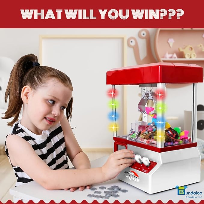 Claw Machine Arcade Game with Sound, Cool Fun Mini Candy Grabber Prize Dispenser Vending Toy for Kids, Boys & Girls (W/Flashing Lights)