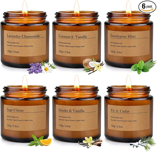 6-Pack Scented Candles for Home, 3.5 Oz Soy Wax Aromatherapy Candle Gift Set, Lavender Chamomile, Eucalyptus Mint & Vanilla, Birthday Gifts for Women, Thank You Graduation Gifts
