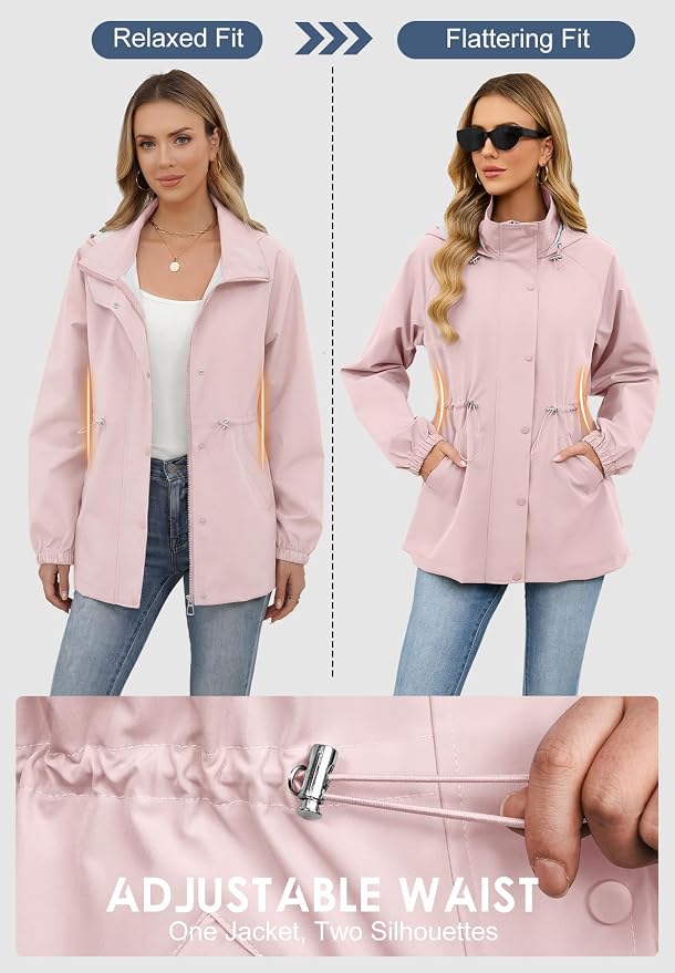 Zando Rain Jacket Women Waterproof - Lightweight Rain Coat with Hood Windbreaker Trench Raincoat for Women 2026 S-2XL