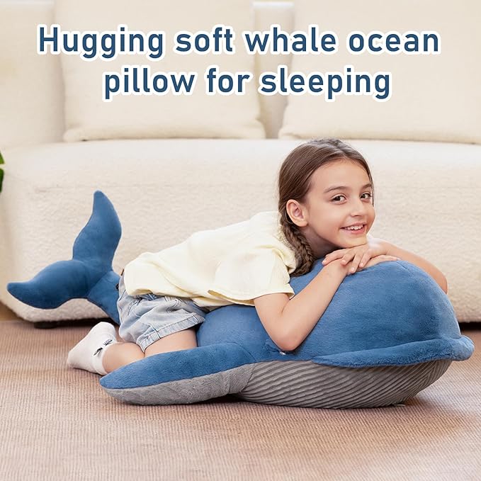 Tezituor 43.3 inch Giant Whale Stuffed Animal, Large Realistic Stuffed Whale Plush Ocean Toys, Hugging 4ft Soft Whale Plush Body Pillow for Girls Boys