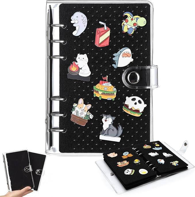 12 Pcs Mini Enamel Pin Display Book Gift Clear Collection Travel Trading Binder Holder Badge Book Storage Organizer up to 100 1-inch Enamel Pins for Travel Collectors