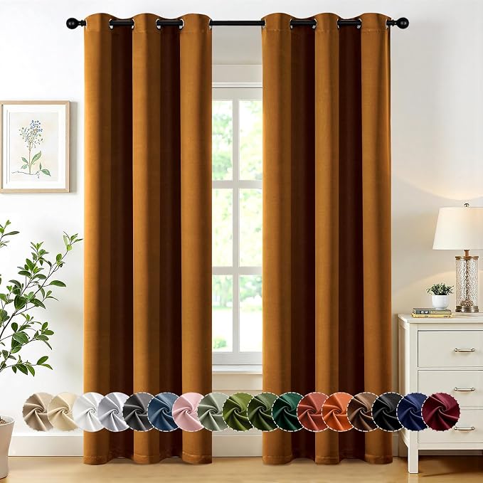MIULEE Blackout Curtains for Bedroom 2 Panels 40 x 84 Inch Long Gold Brown | Thermal Insulated, Living Room Darkening Grommet Drapes, Noise Reducing, Light Blocking Window Treatments