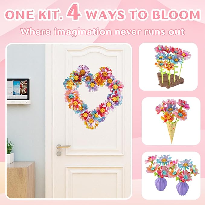Vigooup Fabric Flower Bouquets Toys, DIY Arts & Crafts Kits for Kids Ages 3-10, Craft Toy Birthday Gifts for Girls 4 5 6 7 8 9 10, DIY Art Kit, Xmas Holiday Ideas, Educational Preschool Toys for Kids