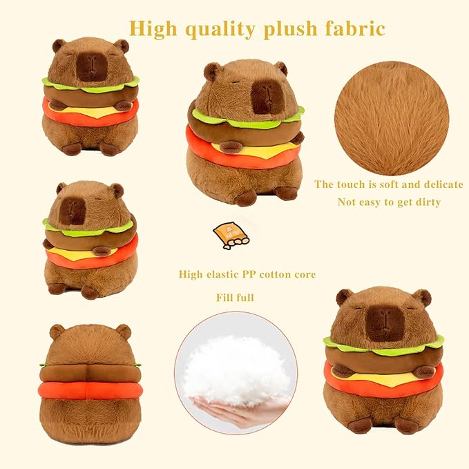 Cute Capybar Stuffed Animals with Wearable Toast headsetwear Capybar, Gifts for Kids (8 in Hamburger Capybar)