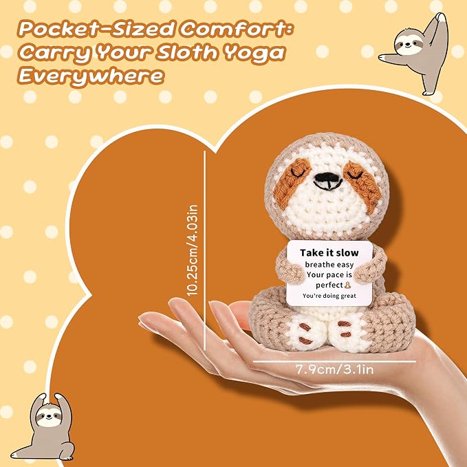 OkiyiD Meditation Gifts for Women Girls- Mini Sloth Yoga Crochet Emotional Support Relaxation Gifts for Women,Mindfulness Calm Your Mind for Stress & Anxiety Relief Wellness Gift for Women Friends