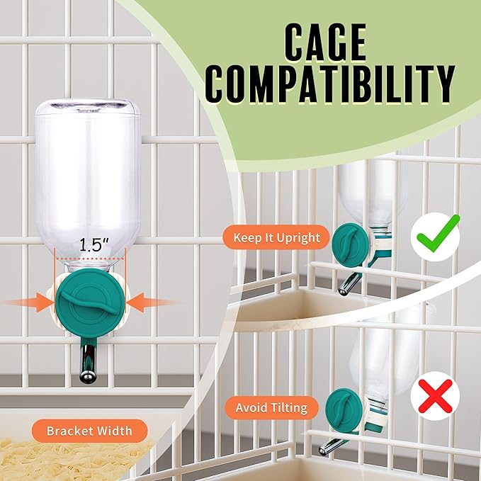 Choco Nose No-Drip Water Bottle Feeder for Hamsters, Hedgehogs, Gliders, Mice, Gerbils, & Small Pets 10.2 fl.oz, 300ml - Easy to Install in Cages/Crates, US Patented Leakproof Nozzle 10mm, Green(C125)