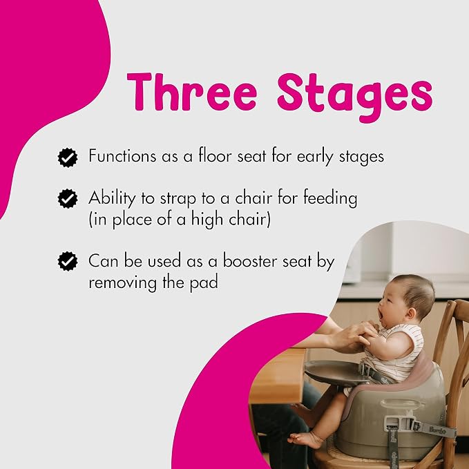 Bumbo 3-in-1 Multi Seat Baby & Toddler Convertible Non-Slip Chair, Breige/Sonoran Rose - Portable Floor Seat, Booster & High Chair w/Activity Tray and Safety Harness for Infants 6-36 Months
