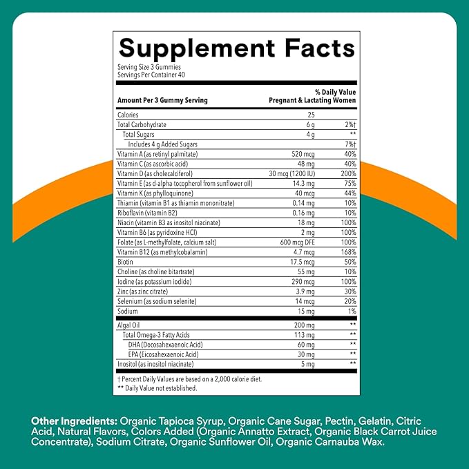 SmartyPants Prenatal Multivitamin Gummies - Improved Formula: Omega 3 (DHA/EPA), Methylfolate, Biotin, Vitamin D3, C, Vitamin B12, B6, Vitamin A, K & Zinc, Gluten Free, 120 Count (40 Day Supply)