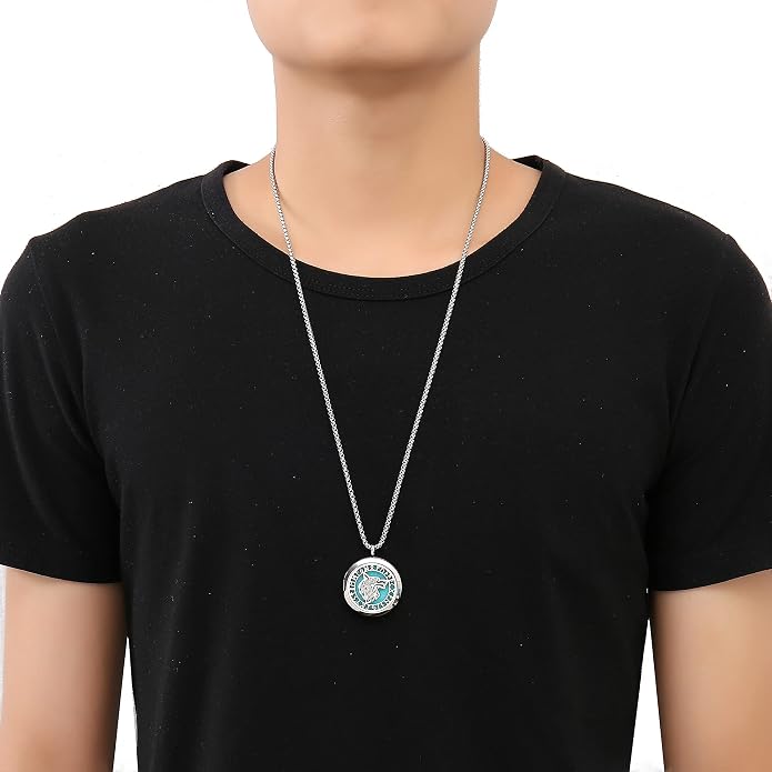 Viking Handsome Nordic Necklace with Runic Wolf Aromatherapy Essential Oil Diffuser Viking Jewelry Gift Stainless Steel Locket Pendant Necklace
