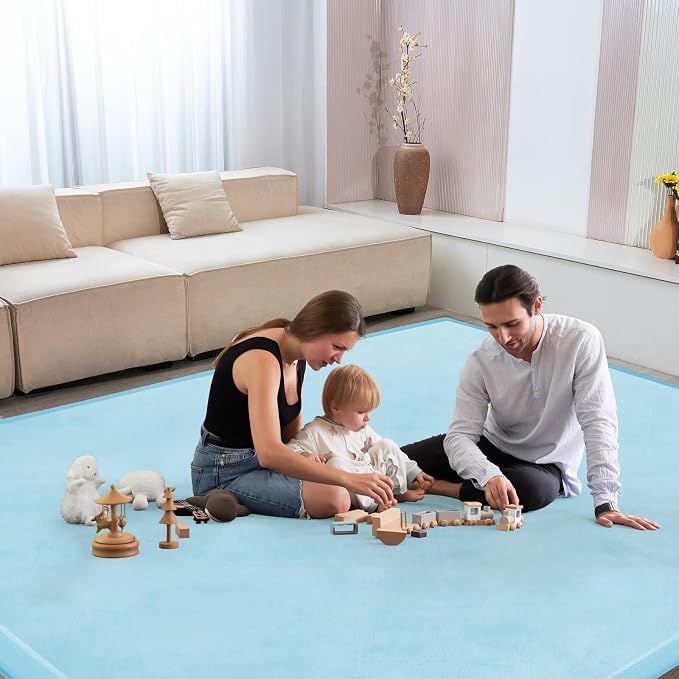 Baby Play Mat for Floor Nursery Muscle Mat Area Rug Playroom Rug 71x79" Elastic Foam 1.3" Thick Crawling Mat for Babies,Toddlers(Ice Blue)