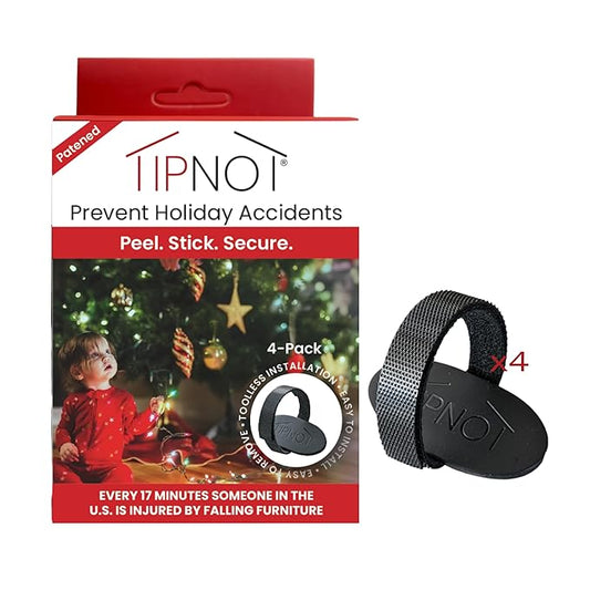 Tree Stand Anchor, No-Drill, Anti-Tip, Adhesive Safety Straps - Just Peel & Stick to Childproof and Babyproof Your Home 4-Pack