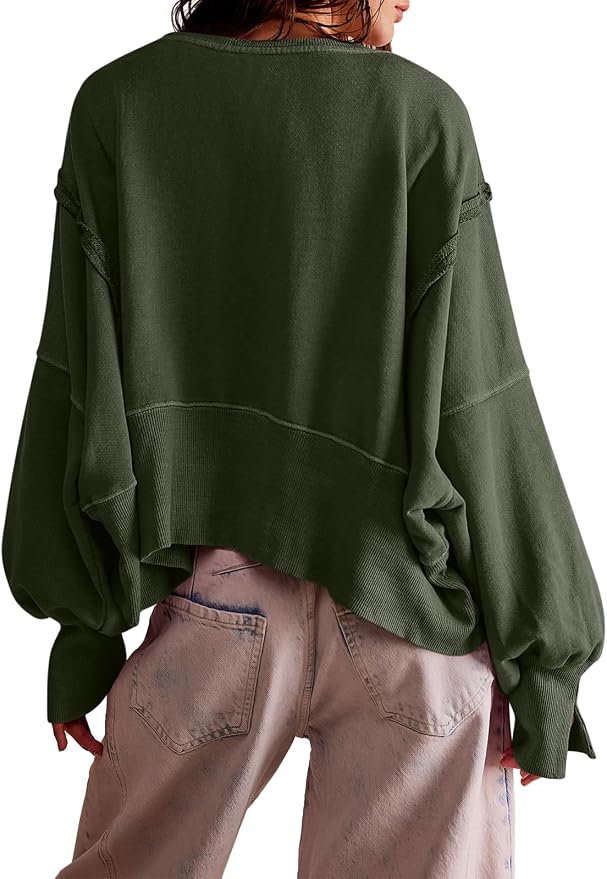 Zwurew Womens Casual Sweatshirt Cropped Shirts | Loose Fit, Tee Top, Pullover, Crop Hem, Design Trim, Daily Tops