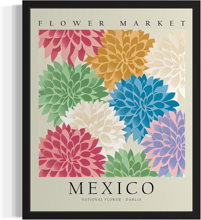 Mexico, Dahlia Unframed Art Print Poster, Flower Market Wall Art, Floral Artwork Decor for Bedroom, Kitchen, Bathroom, Livingroom Decoration 52 (Mexico, Dahlia, 20"L x 16"W, Unframed)
