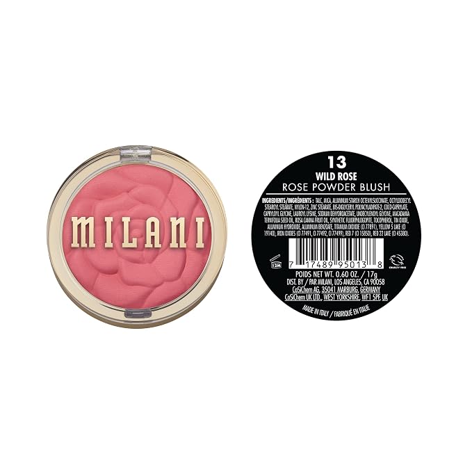 Milani Rose Blush, Powder Blush for Cheeks, Cruelty Free Makeup - Shape, Contour & Highlight Face for a Natural Matte Finish -Wild Rose