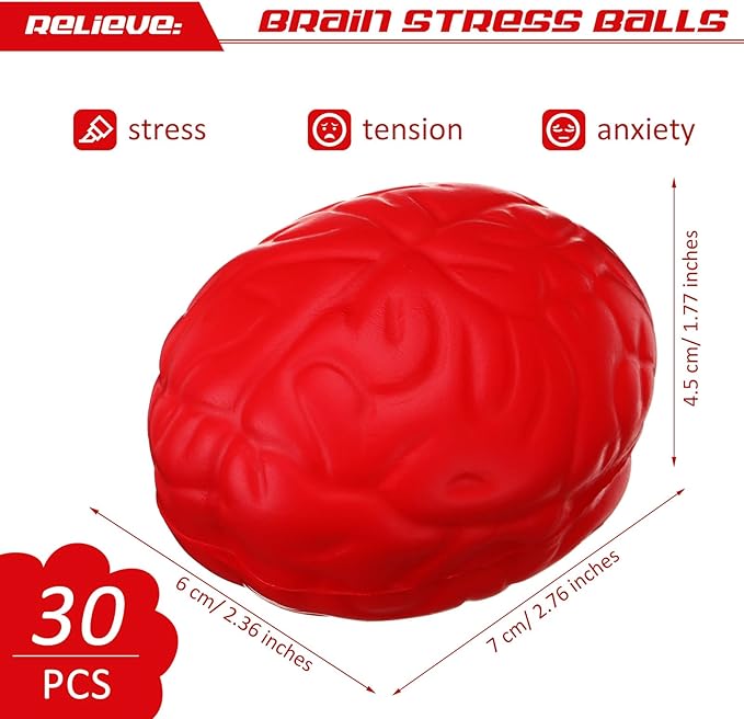 Jenaai Brain Stress Ball Halloween Squeeze Toy 2.76 Inch PU Hand Muscle Exercise Pressure Ball Funny Stress Relief Toy for Adults Improving Grip Strength Release Pressure(Red)