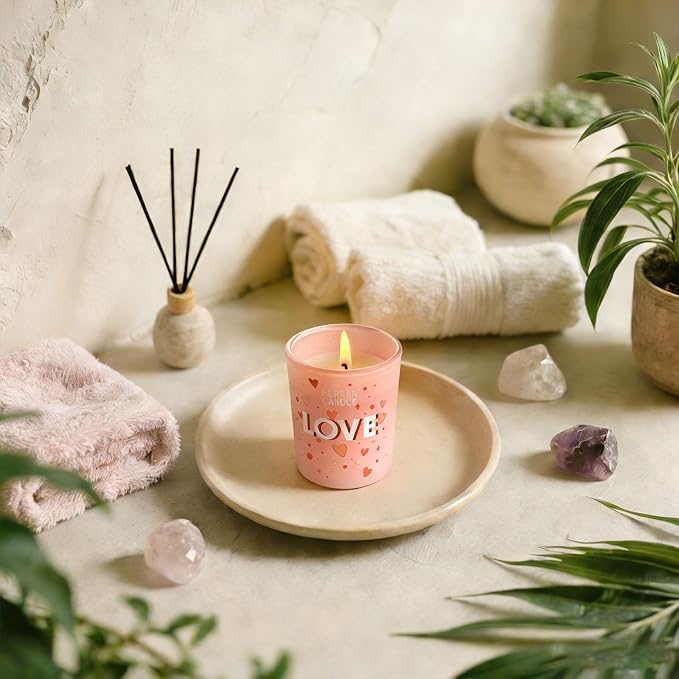 3 Pack 2oz Pink Glass Jar Scented Soy Wax Candle | For Home Aromatherapy Love Themed Candles for Bedroom Bathroom Valentine's Day Gifts 17H Burn