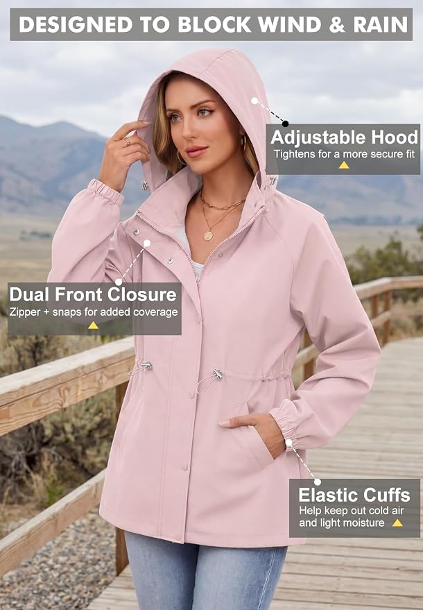 Zando Rain Jacket Women Waterproof - Lightweight Rain Coat with Hood Windbreaker Trench Raincoat for Women 2026 S-2XL