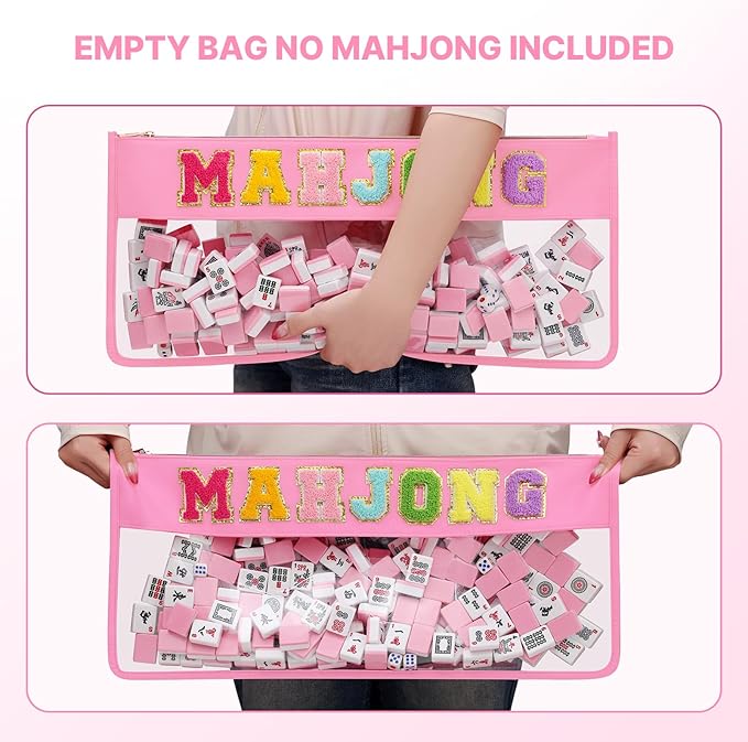 eurovicky Clear Waterproof Mahjong Bag, Empty Mahjong Tile Bag with Zipper Mahjong Case for American Mahjong Set, Case Only (Sweet Pink)
