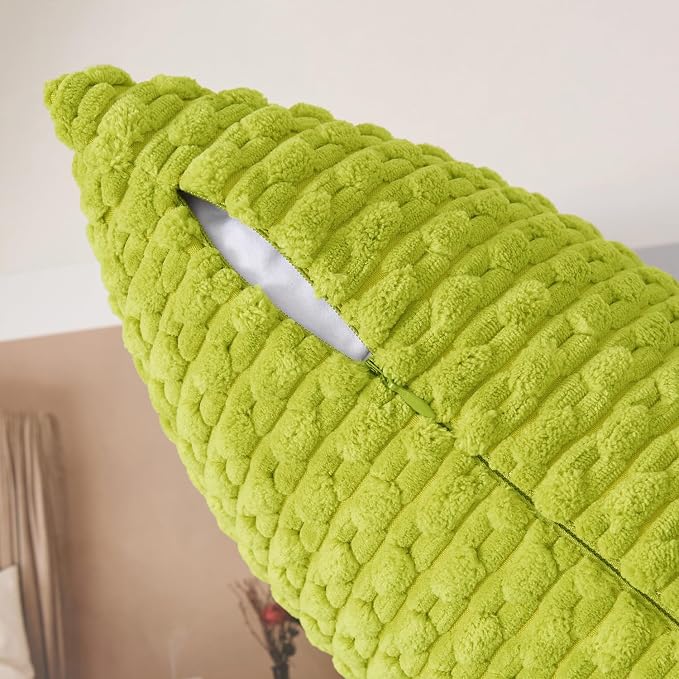 Kevin Textile Soft Corduroy 14"x36" Lumbar Pillow Cover 1 Pack, Xmas Green | Boho Stripe Plush Corduroy Decorative Oblong Cushion Cover Modern Farmhouse Home Decor for Sofa Couch Bed Chair
