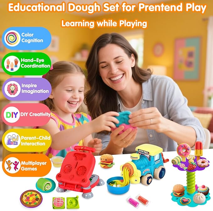 EagleGrove Dough Sets for Kids Ages 4-8 Arts and Crafts for Kids 4 5 6 7 8 9 10 Year Old Toddlers, Dough Kitchen Creations Kits with Clay & Food Molds, Gifts for Girls Boys for Christmas Birthday