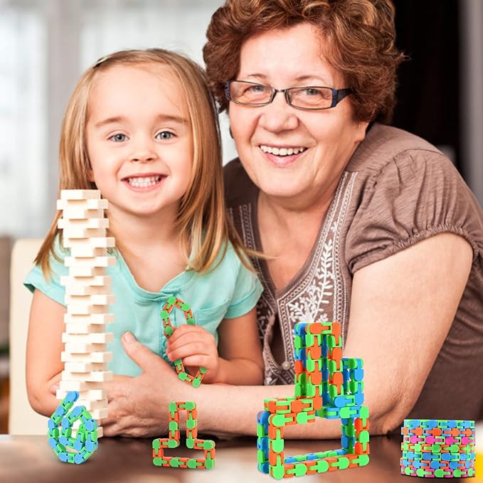 12 Pack Wacky Tracks Snap Fidgets Snake Click Fidget Toys for Kids Adults ADHD Autism Sensory Classroom Stocking Stuffers Stress Relief Focus Tools Keep Fingers Busy and Minds Calm
