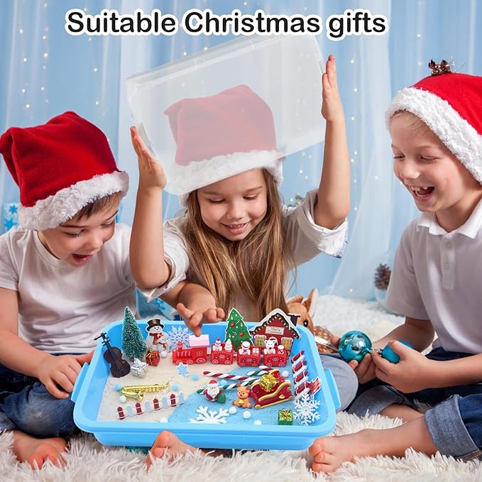 Christmas Sensory Bin Toys,Winter Polar Sensory Bin,Creativity Toy Sensory Bin with Xmas Figurine Ornaments,Stocking Stuffers Gifts