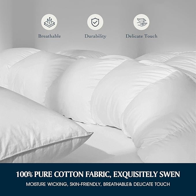 Serta Goose Feather Down Fiber Cotton Comforter King Size - 100% Cotton Duvet Insert - Hotel Luxury Hypoallergenic Bedding Comforter All Season Medium Warmth 106 x 90 Inch White