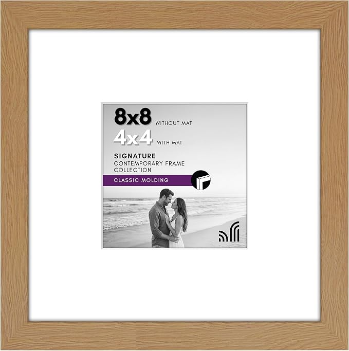 Americanflat 8x8 Picture Frame with Shatter-Resistant Glass - Use as 4x4 Frame with Mat or Display 8x8 Photo Without Mat - Signature Collection - Square Frames for Tabletop and Wall - Dark Oak | Shatter-resistant glass, wall or tabletop display with in...