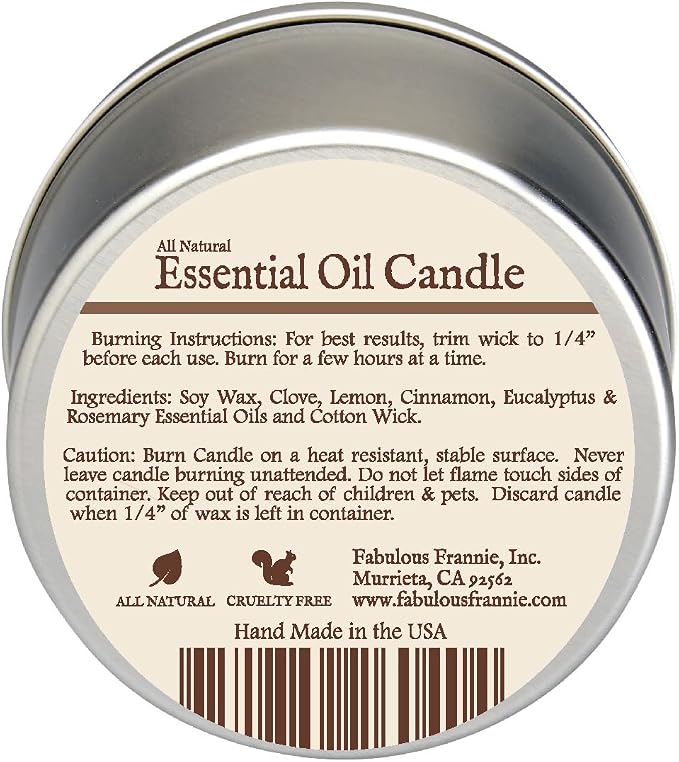Fabulous Frannie All Natural Aromatherapy Soy Candle Travel tin Made with Pure Essential Oils 100 Hours Burn time 6oz (Protect (Compared to Thieves))